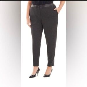 NEW Calvin Klein Size 22W Black Dress Faux Leather Waist Slim Gray Leg Pants